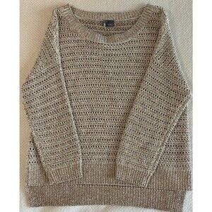 Sparkle & Fade Women’s Medium Metallic Shimmer Open-Knit Sweater Gold/Tan medium